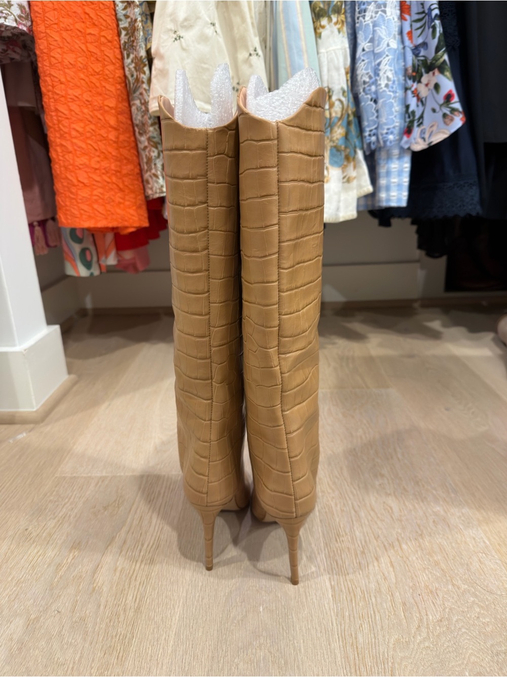 SCHUTZ Croc-Embossed knee high Pointed-Toe Boots in Camel - Picture 2 of 4